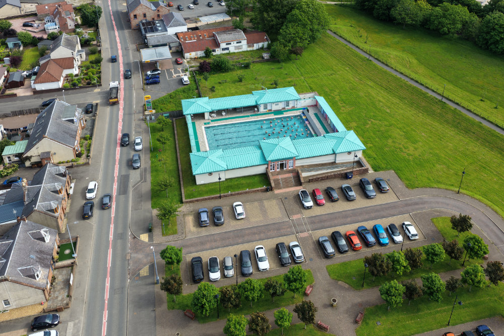 New Cumnock outdoor pool, East Ayrshire, licensable aerial photograph