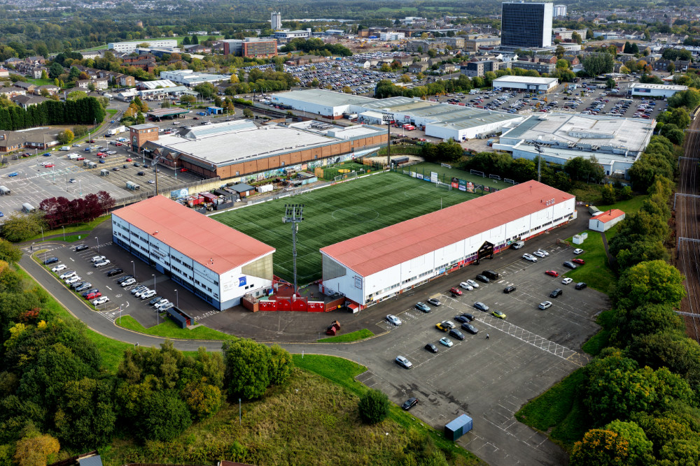 New Douglas Park, Hamilton, South Lanarkshire, Scotland, licensable aerial photograph