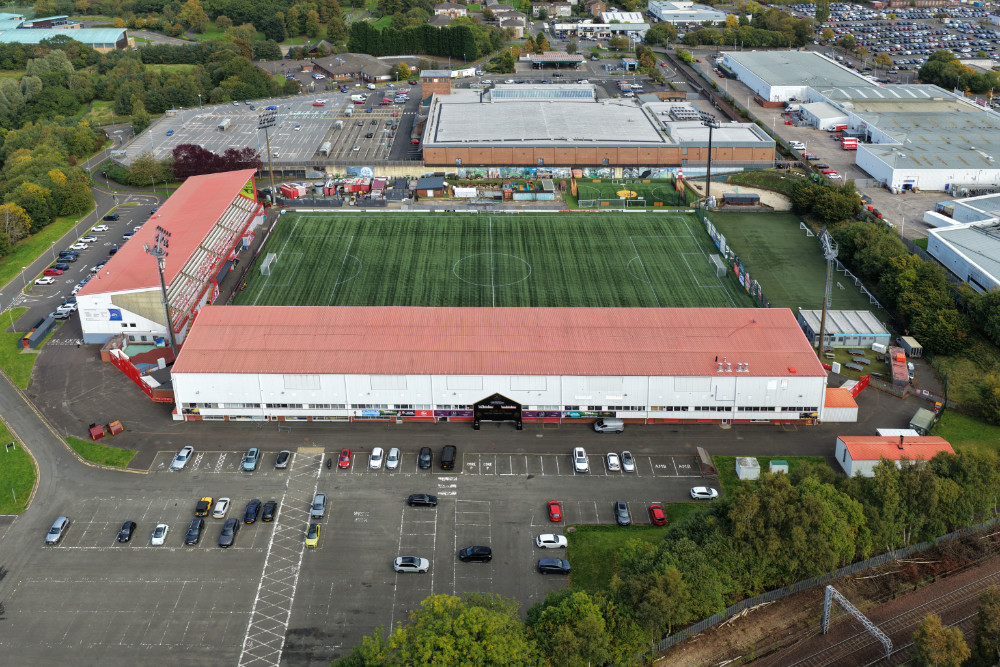 New Douglas Park, Hamilton, South Lanarkshire, Scotland, licensable aerial photograph