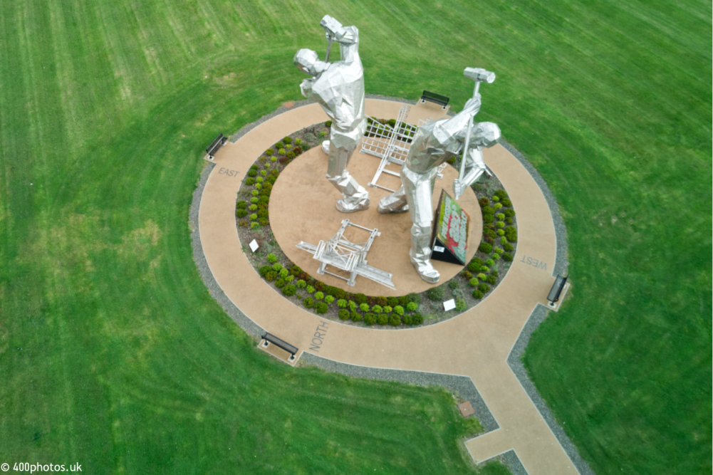 Shipbuilders Sculpture, Port Glasgow, Inverclyde, aerial photograph