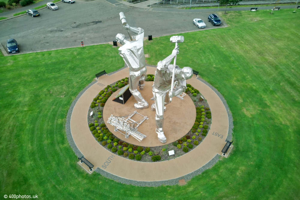 Shipbuilders Sculpture, Port Glasgow, Inverclyde, aerial photograph