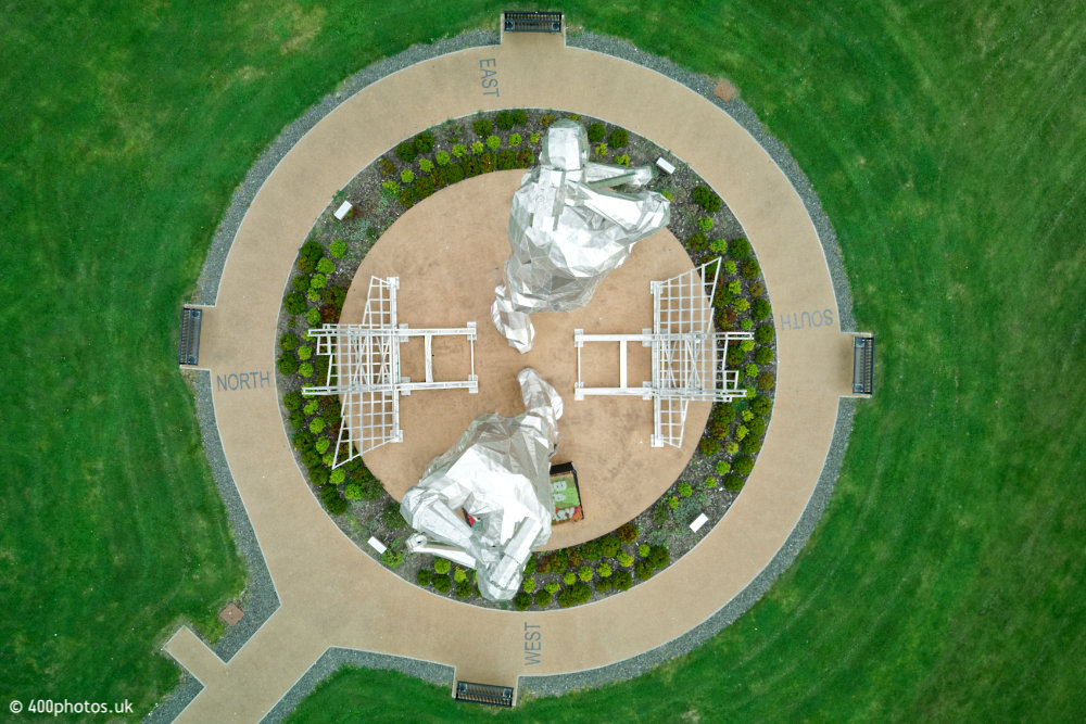 Shipbuilders Sculpture, Port Glasgow, Inverclyde, aerial photograph