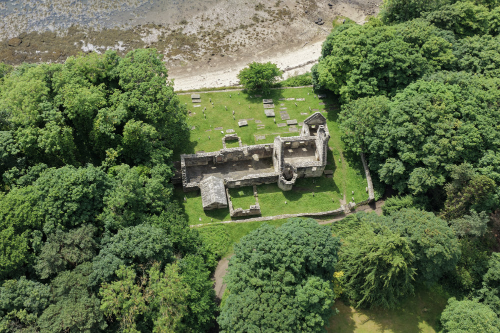 St Bridget's Kirk, Dalgety Bay, Fife, Scotland, licensable aerial photograph