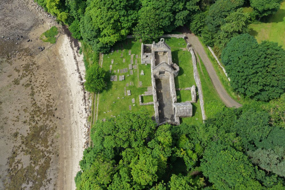 St Bridget's Kirk, Dalgety Bay, Fife, Scotland, licensable aerial photograph