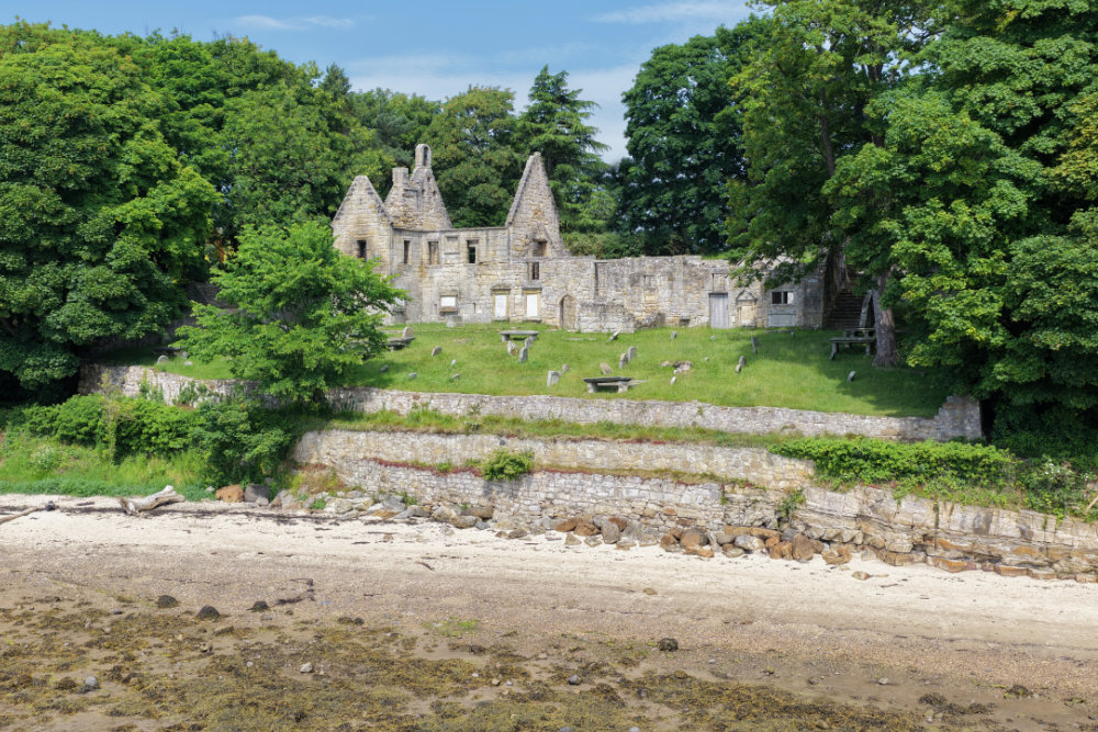 St Bridget's Kirk, Dalgety Bay, Fife, Scotland, licensable aerial photograph