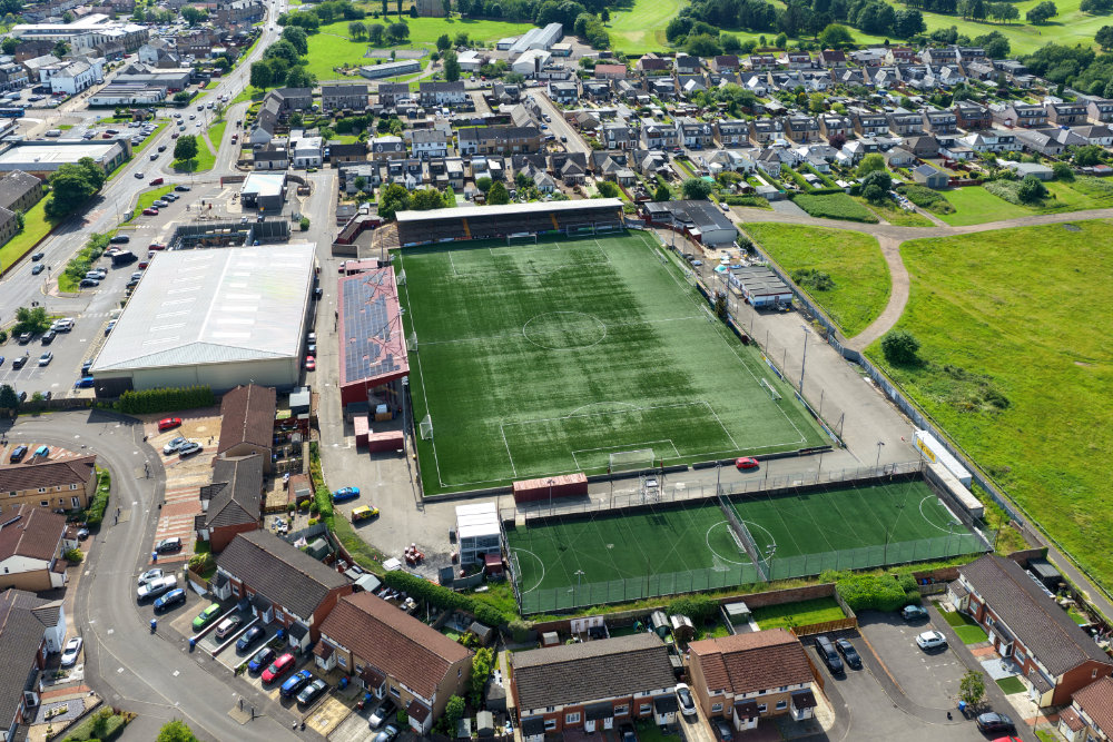 Stenhousemuir Football Cub, Stenhousemuir, licensable aerial photograph