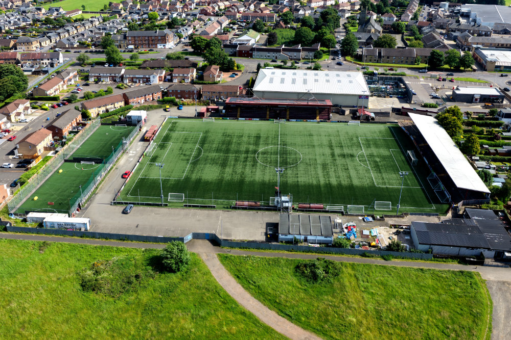 Stenhousemuir Football Cub, Stenhousemuir, licensable aerial photograph