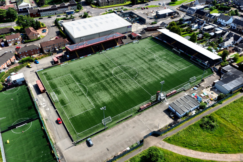 Stenhousemuir Football Cub, Stenhousemuir, licensable aerial photograph