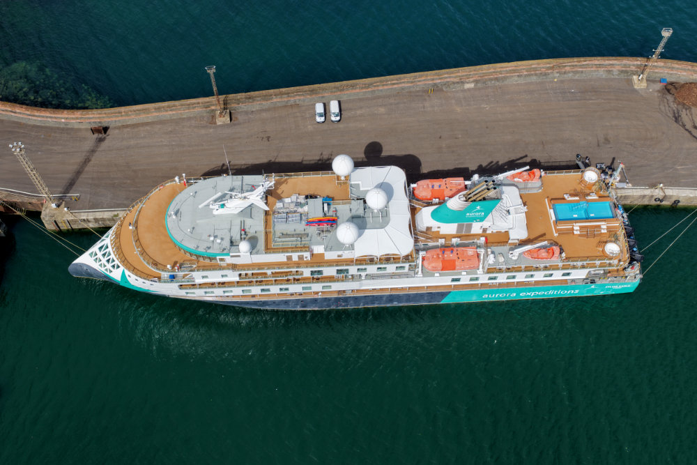 Troon Cruise Ship - Sylvia Earle - Aurora Expeditions, licensable aerial photographs.