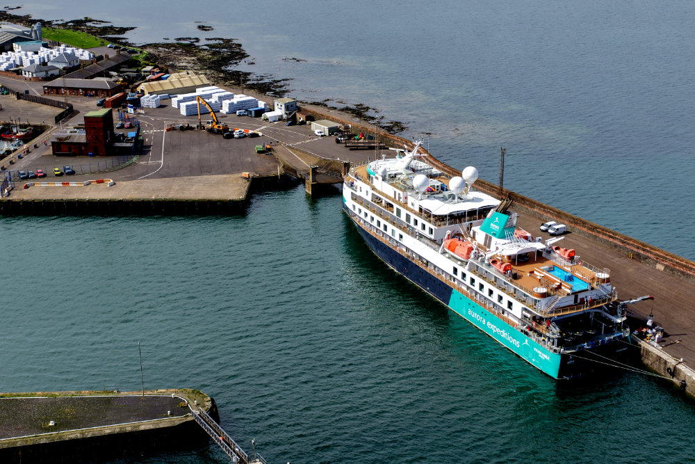 Troon Cruise Ship - Sylvia Earle - Aurora Expeditions, licensable aerial photographs.