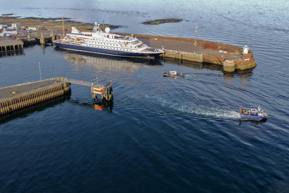 Seadream II from Seadream Yacht Club at Troon - licensable aerial photographs.