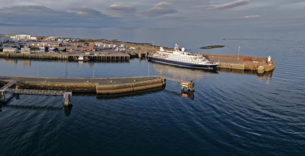 Seadream II from Seadream Yacht Club at Troon - licensable aerial photographs.