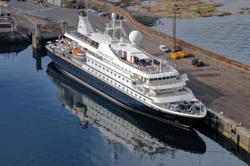 Seadream II from Seadream Yacht Club at Troon - licensable aerial photographs.