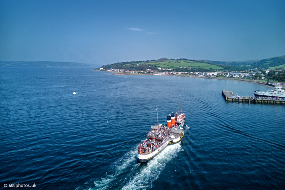 Waverley Paddle Steamer, Largs, Ayrshire, aerial photograph