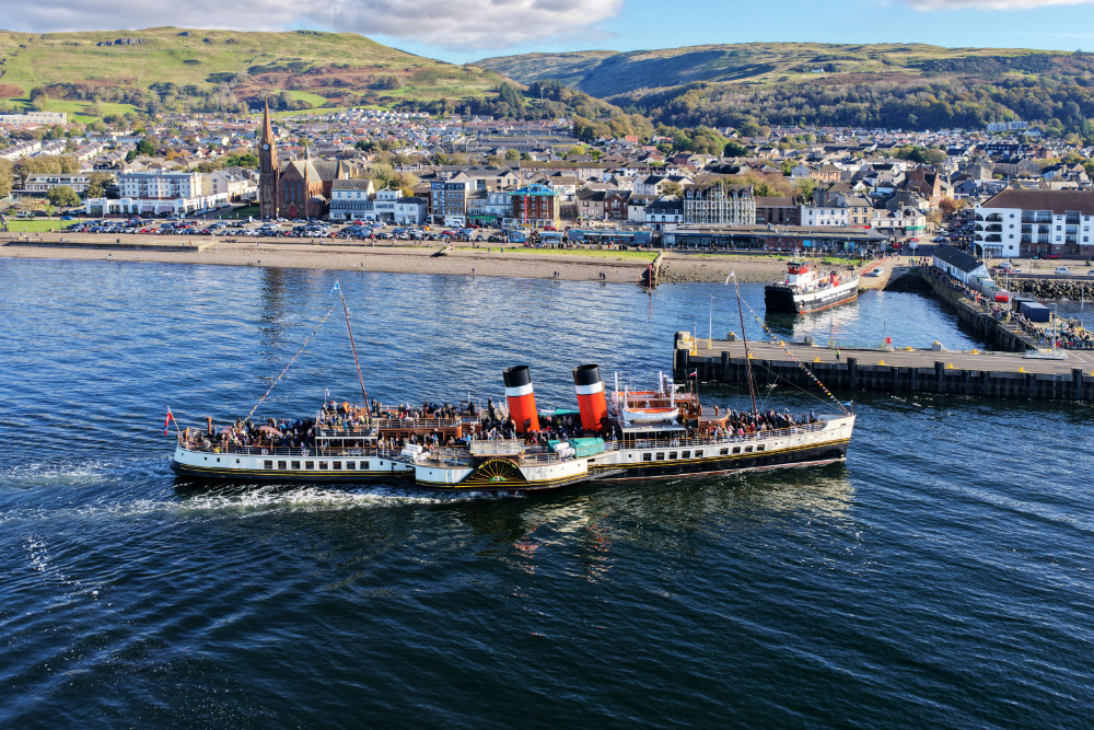 Waverley Paddle Steamer, Largs, North Ayrshire, Scotland, licensable aerial photograph